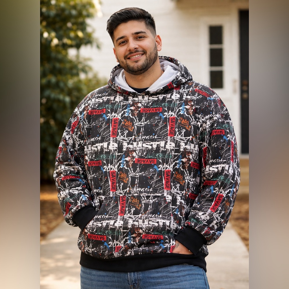 Sacred Crown XL Hooded Sweatshirt Rare Faded Black Graffiti Print Savage Hustle